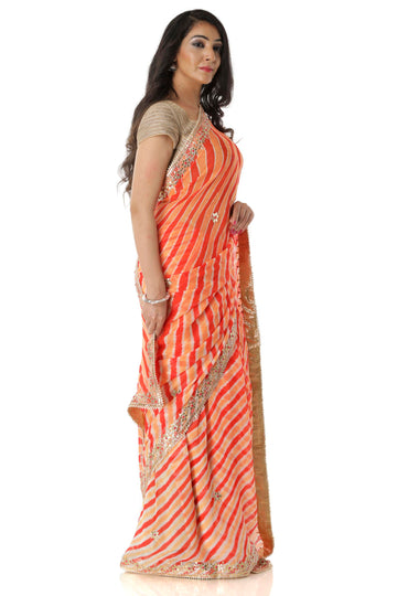 Ranas Orange Leheriya Saree