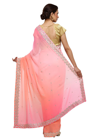 Ranas Peach Pink Shaded Pure Georgette Saree