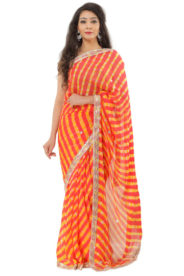 Ranas Orange Leheriya Gota Patti Saree