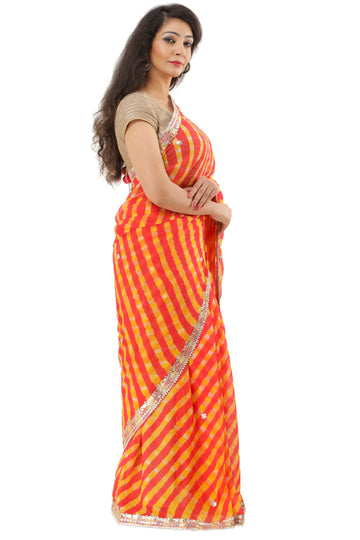 Ranas Orange Leheriya Gota Patti Saree