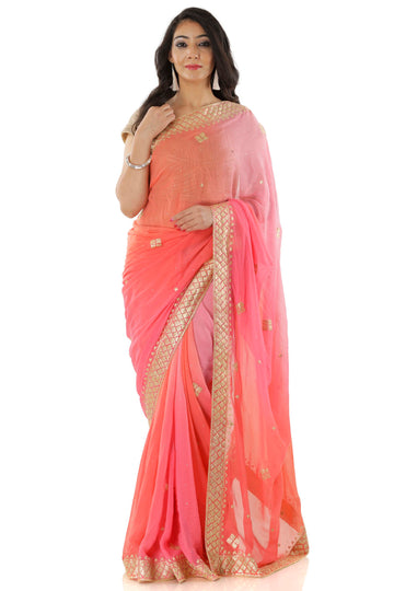 Ranas Peach Shaded Pure Georgette Saree