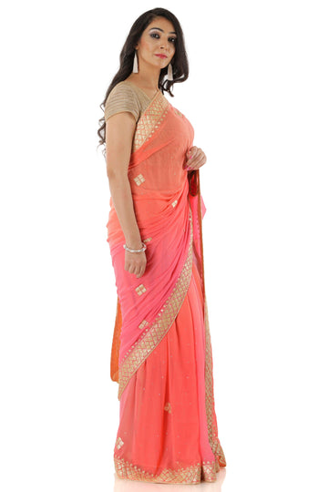 Ranas Peach Shaded Pure Georgette Saree