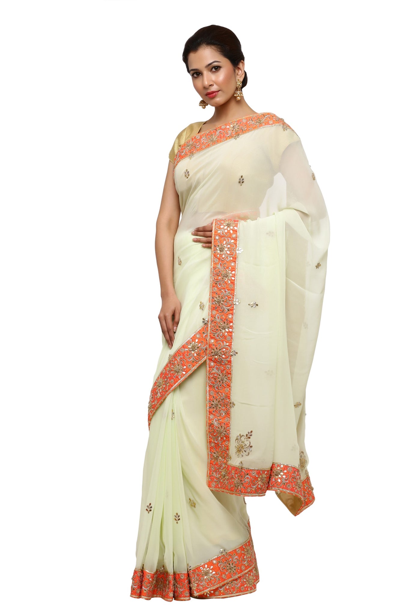Ranas Pista Green Gota Patti saree