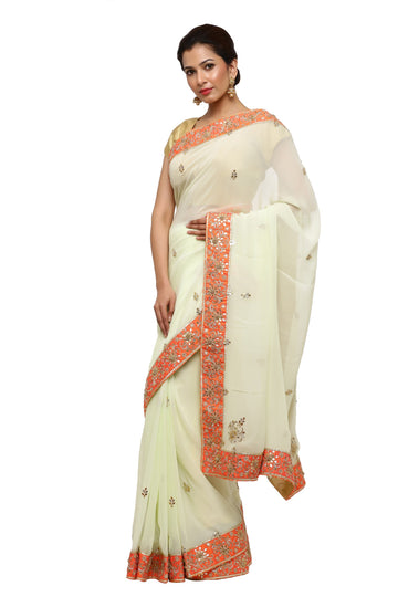 Ranas Pista Green Gota Patti saree