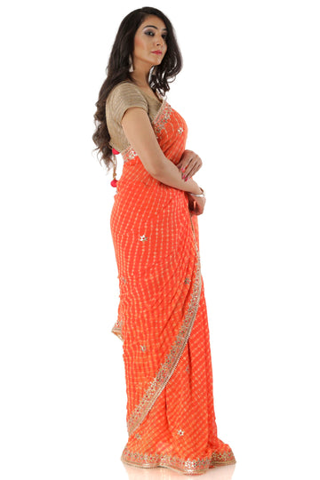 Ranas Orange Mothda Gota Patti Saree