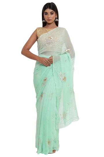 Ranas Pista Green Chiffon Saree