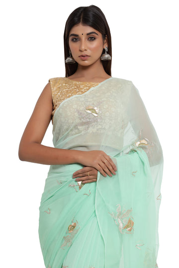 Ranas Pista Green Chiffon Saree