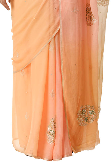 Ranas Peach & Yellow Chiffon Saree