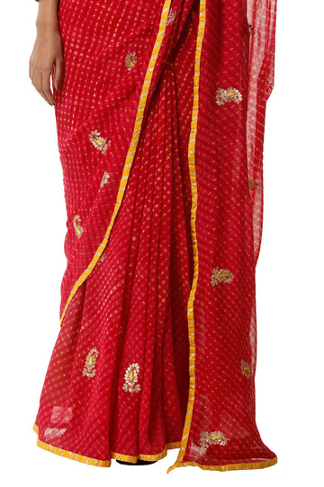 Ranas Red Mothda Gota Patti Saree