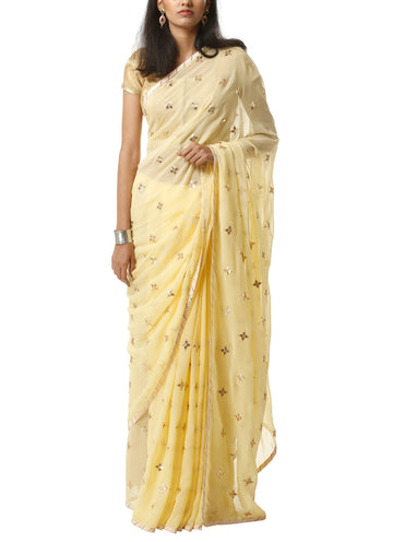 Ranas Yellow Georgette Gota Patti Saree
