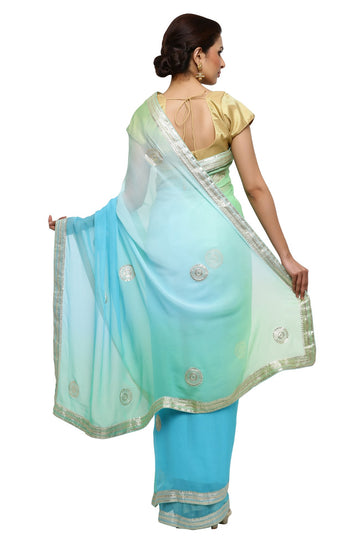 Ranas Pure Chiffon Blue & Sea Green Shaded Saree