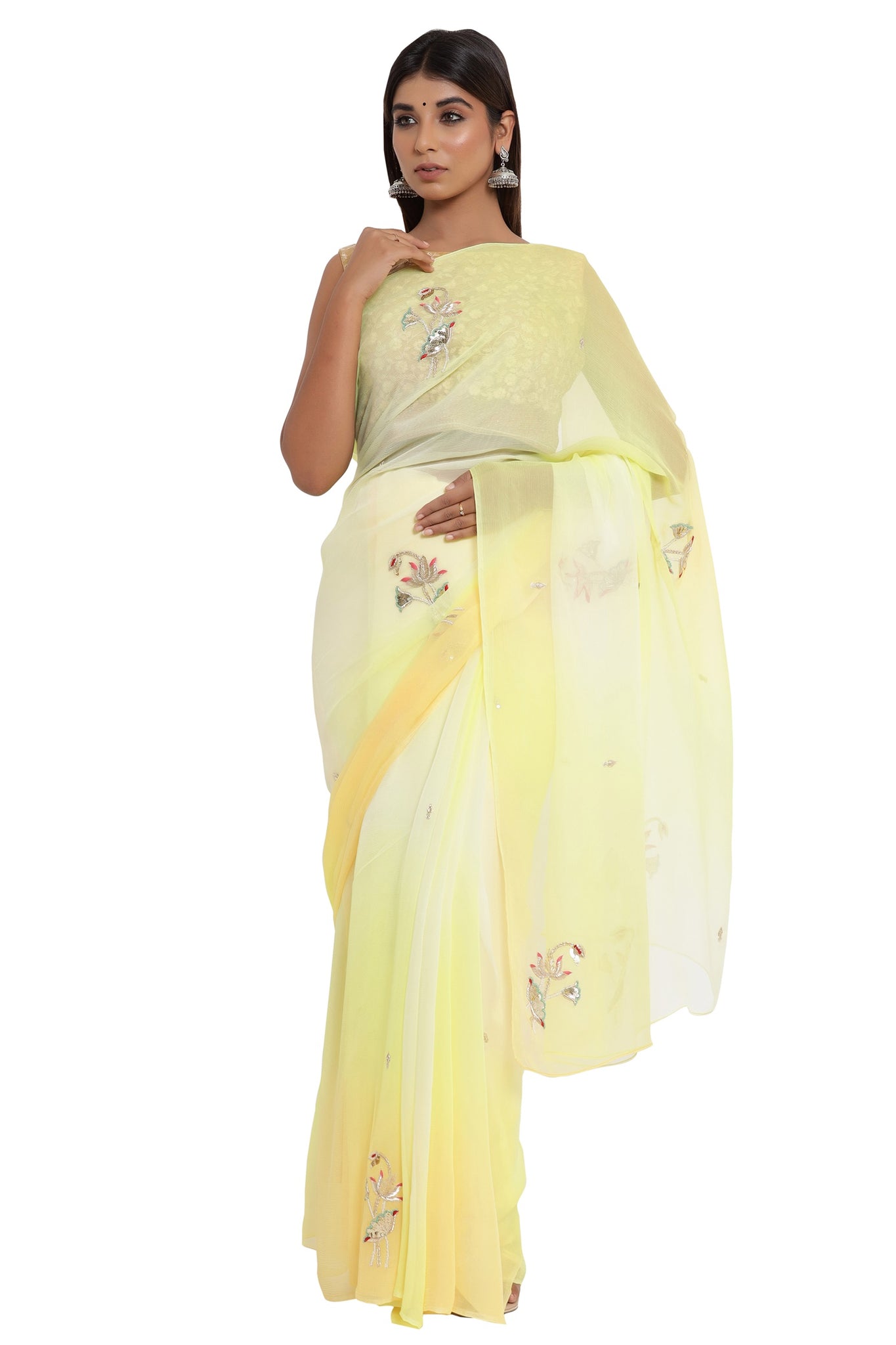 Ranas Yellow Shaded Chiffon Saree