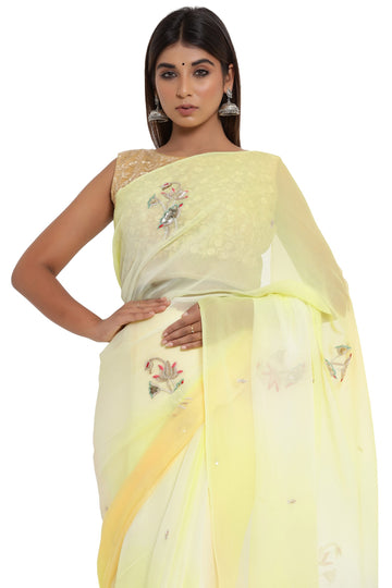 Ranas Yellow Shaded Chiffon Saree