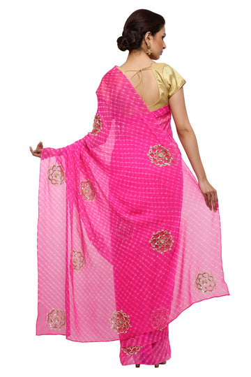 Ranas Pink Mothda Pure Georgette Saree