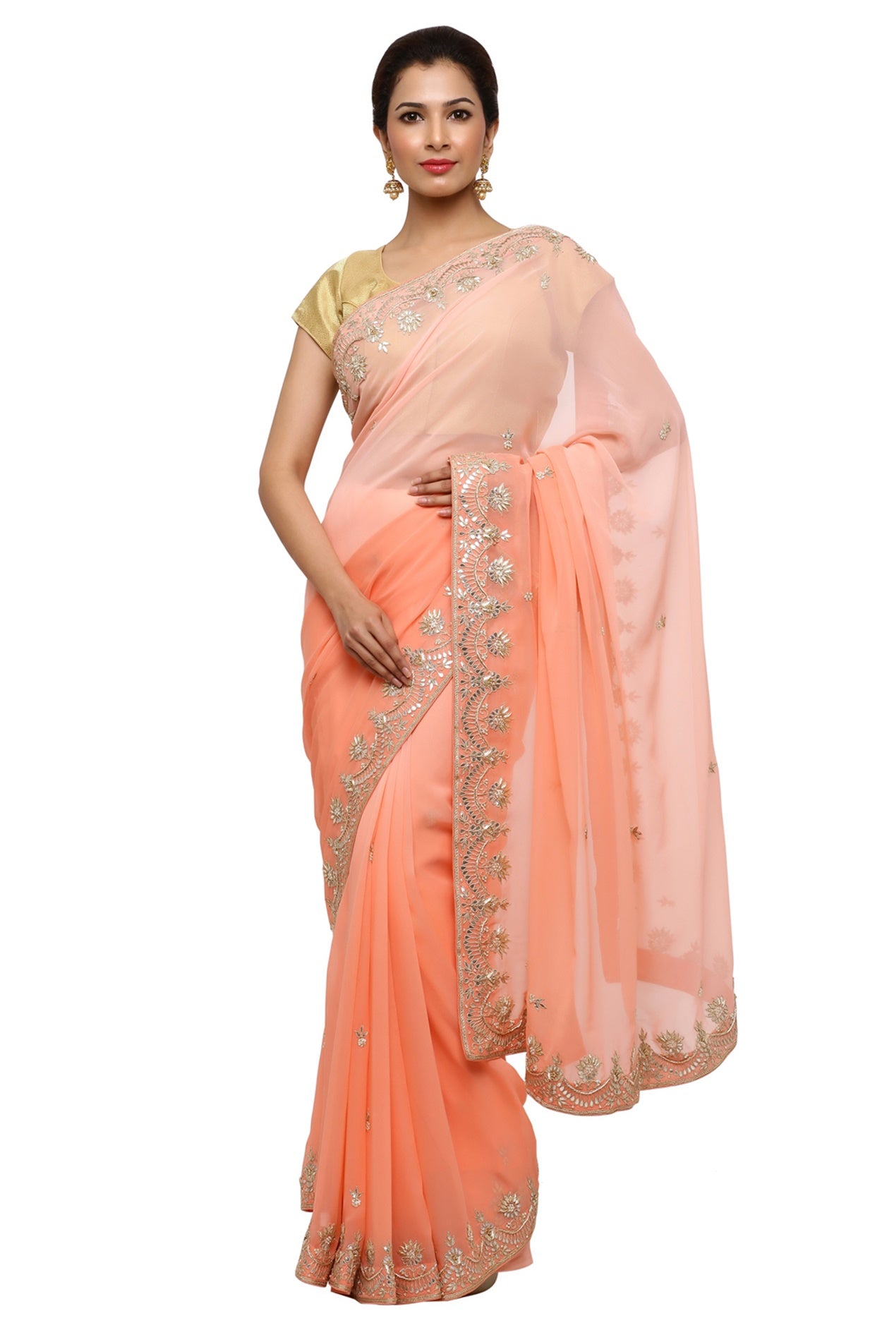 Ranas Peach Shaded Georgette Saree