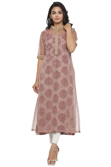 Ranas Brown Color Block Print Kurti