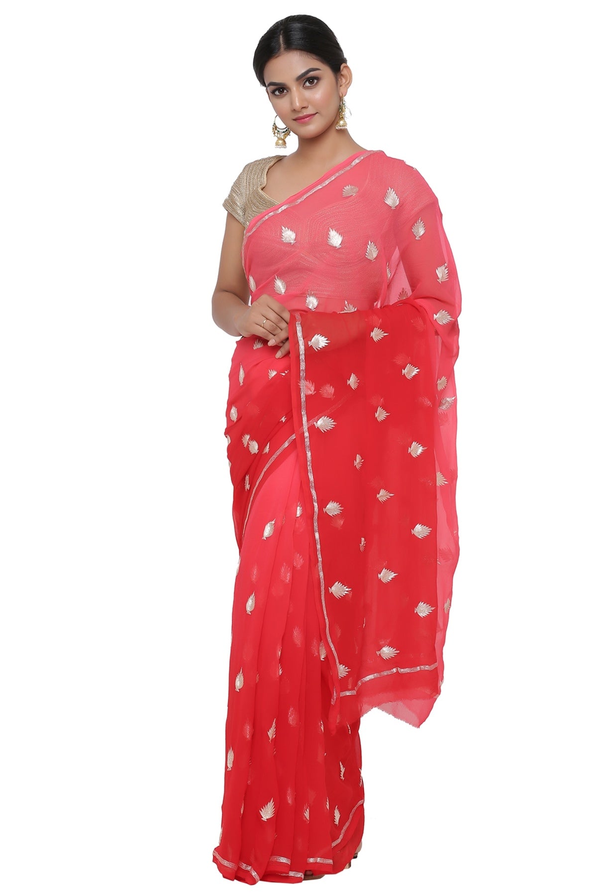 Ranas Red Shaded Pure Chiffon Saree