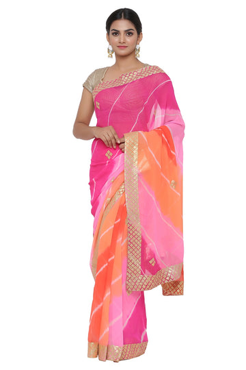 Ranas Pink & Orange Leheriya Saree