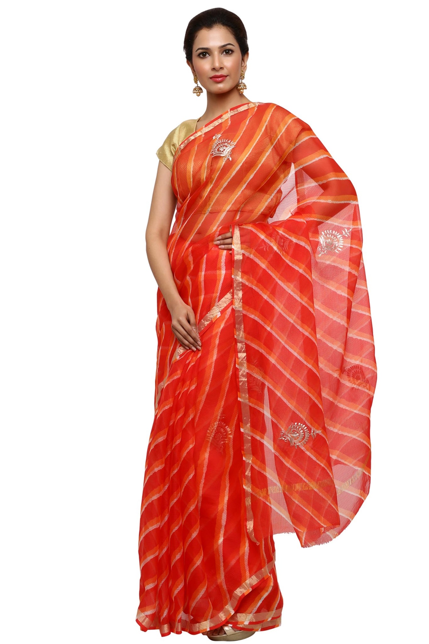 Ranas Orange Leheriya Kota Silk Saree