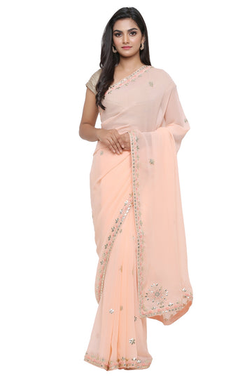 Ranas Peach Color Gota Patti Saree