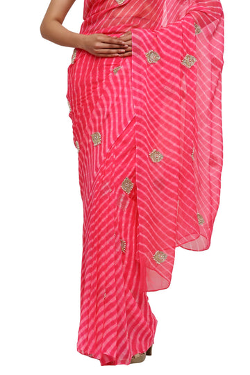 Ranas Pink Leheriya Saree