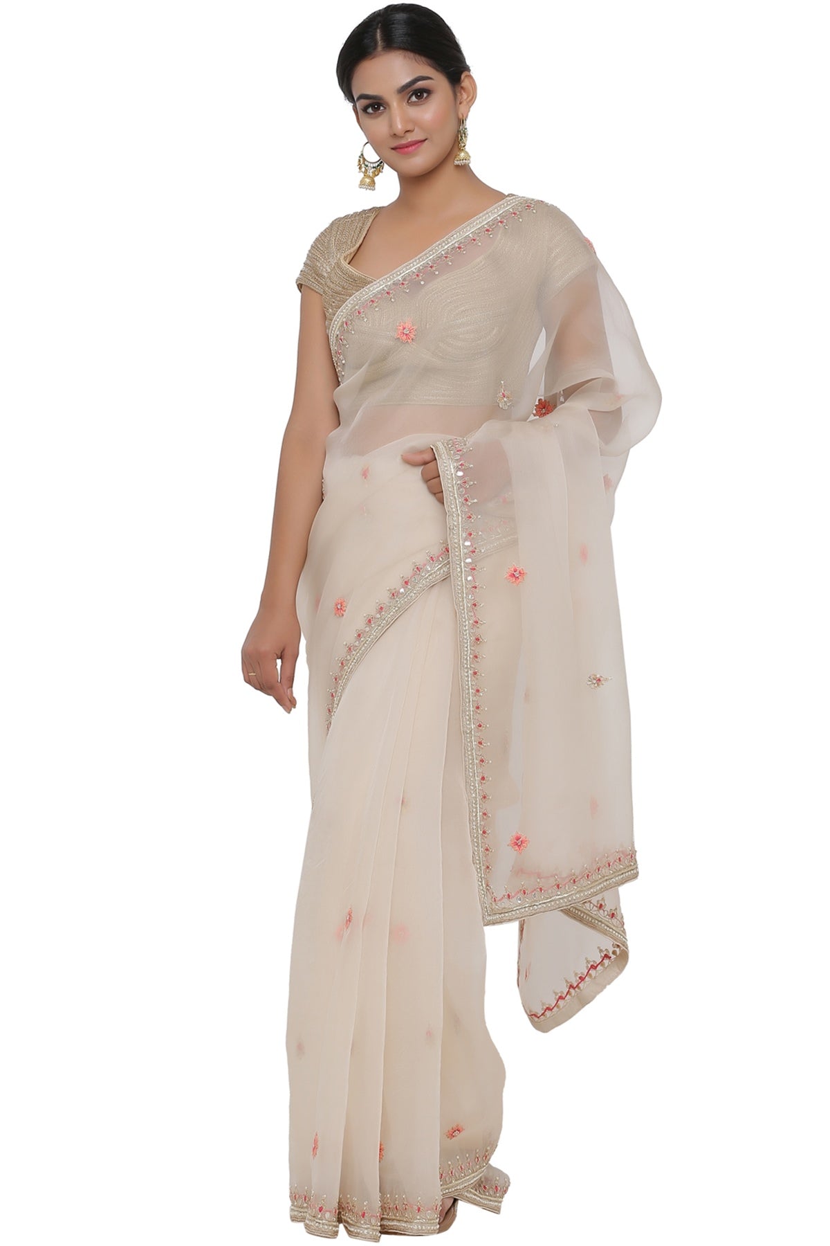 Ranas Beige Color Organza Saree