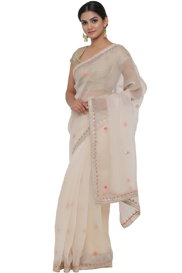 Ranas Beige Color Organza Saree