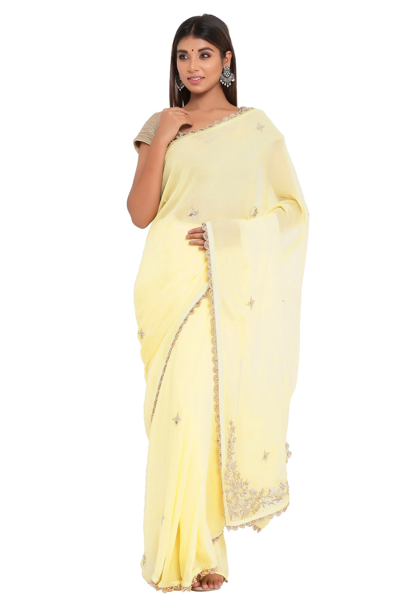 Ranas Yellow Georgette Saree
