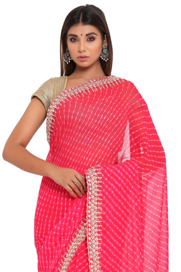 Ranas Gota Patti Red Mothda Saree