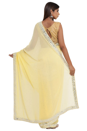 Ranas Yellow Shaded Mirror Work Saree