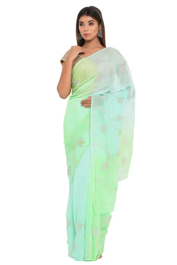 Ranas Green Shaded Chiffon Saree