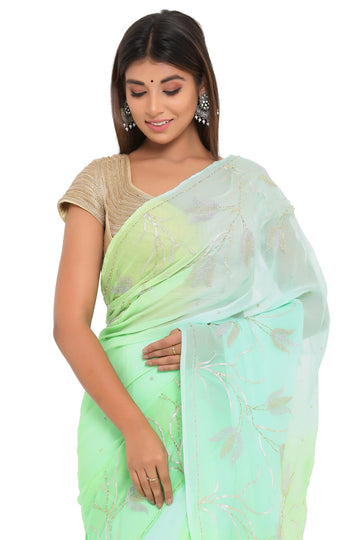Ranas Green Shaded Chiffon Saree