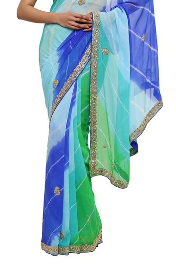 Ranas Multi Leheriya Pure Georgette Saree