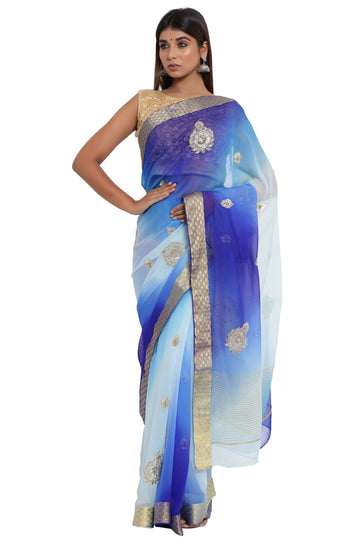 Ranas Blue & Sky blue Chiffon Saree