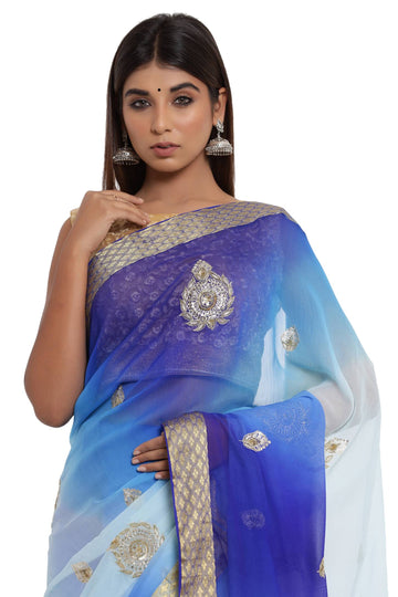 Ranas Blue & Sky blue Chiffon Saree