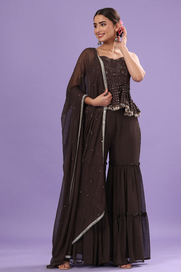 Ranas Dark Brown Designer Sharara