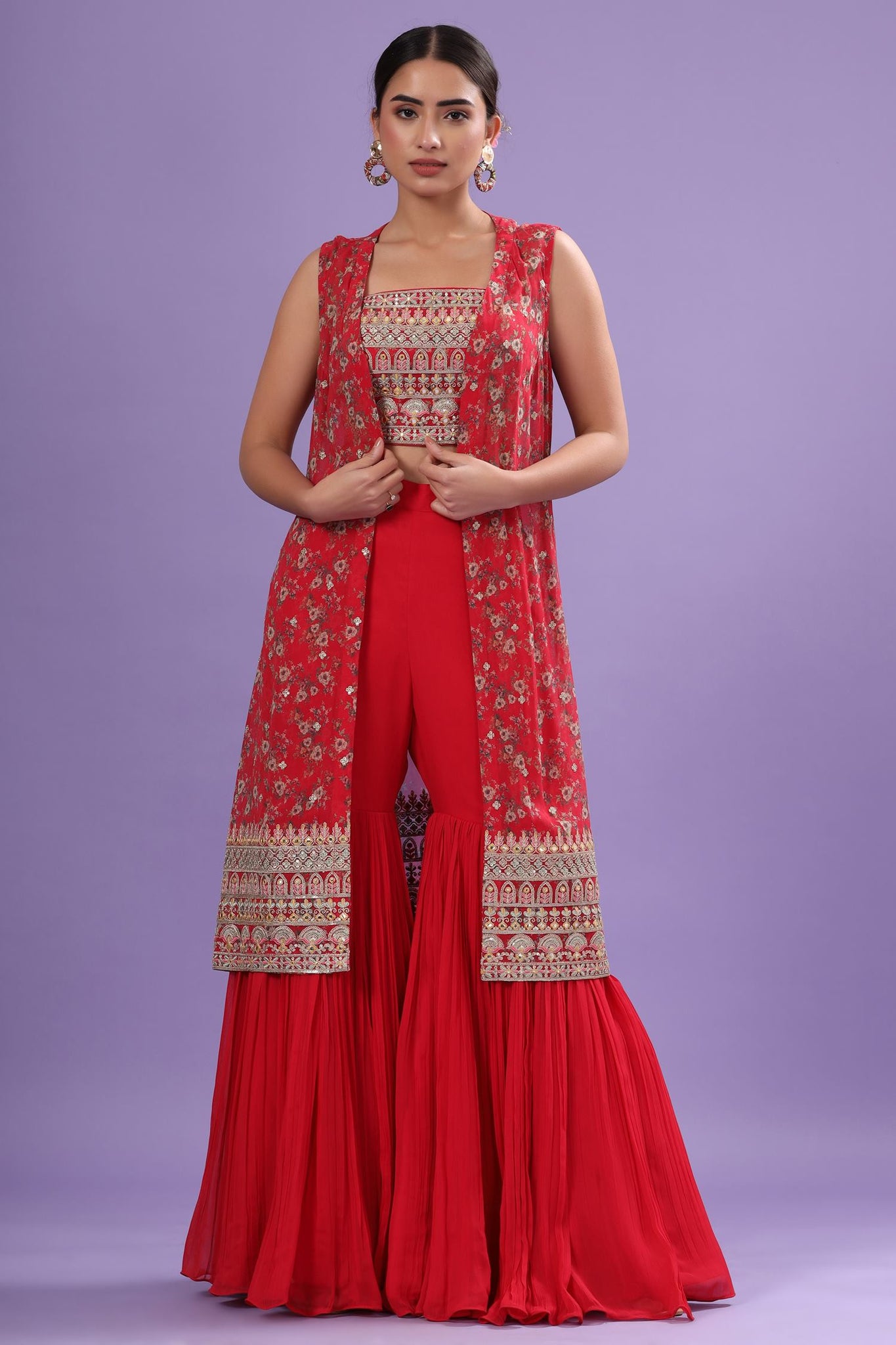 Ranas Red Color Designer Sharara