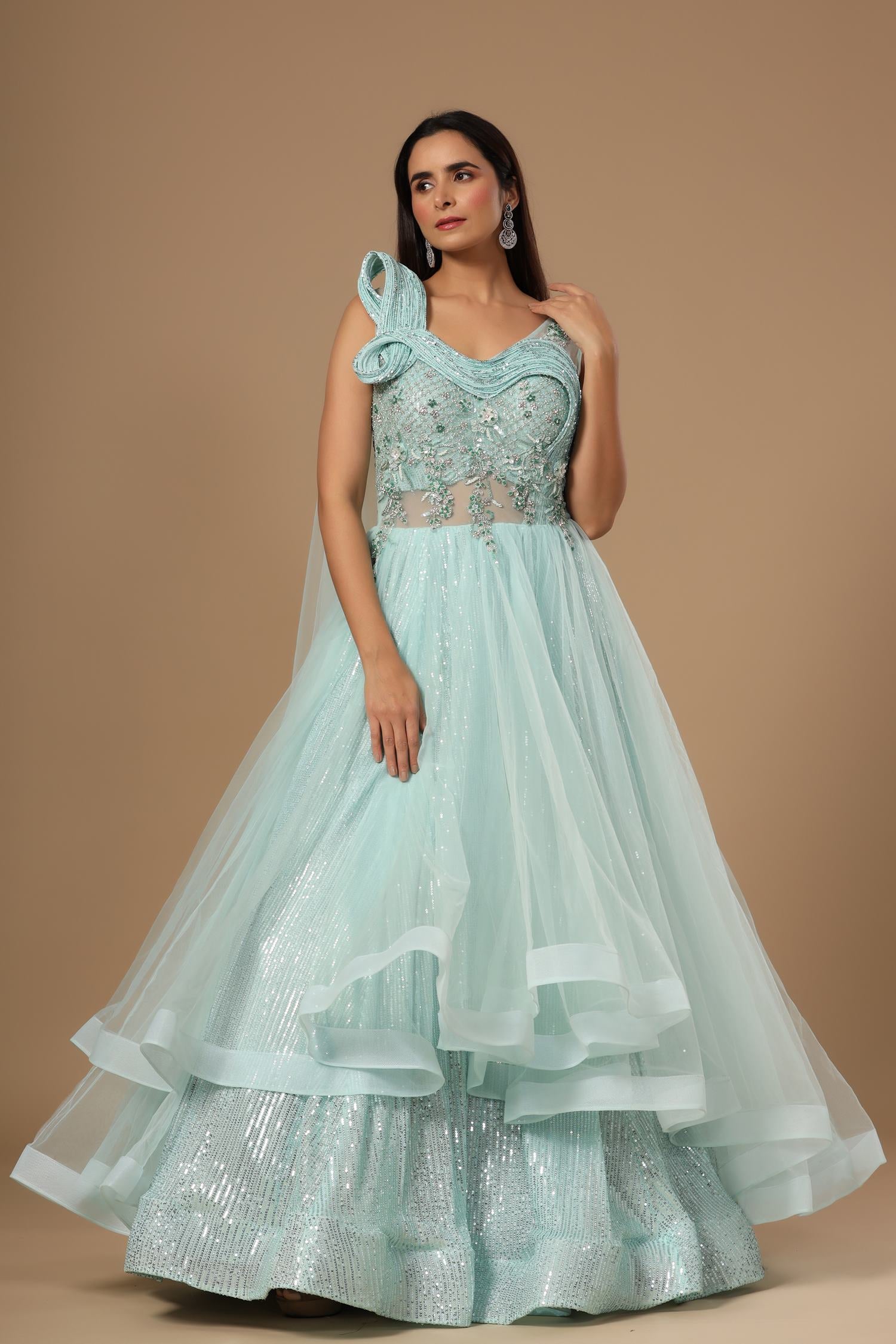 Sky Blue Heavy Gown - Buy Trending Sky Blue Color Heavy Gown at Best Price  - Kloth Trend