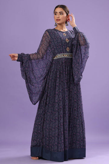 Ranas Blue Printed Designer Gown