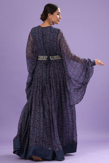 Ranas Blue Printed Designer Gown