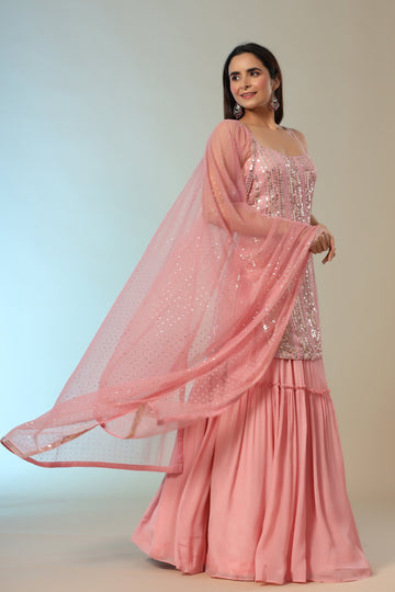 Ranas Peach Color Designer Sharara