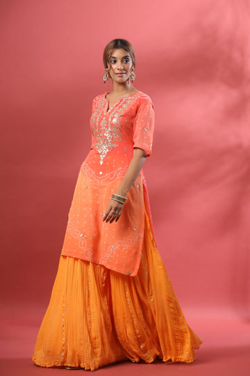 Ranas Orange Shaded Garara Set