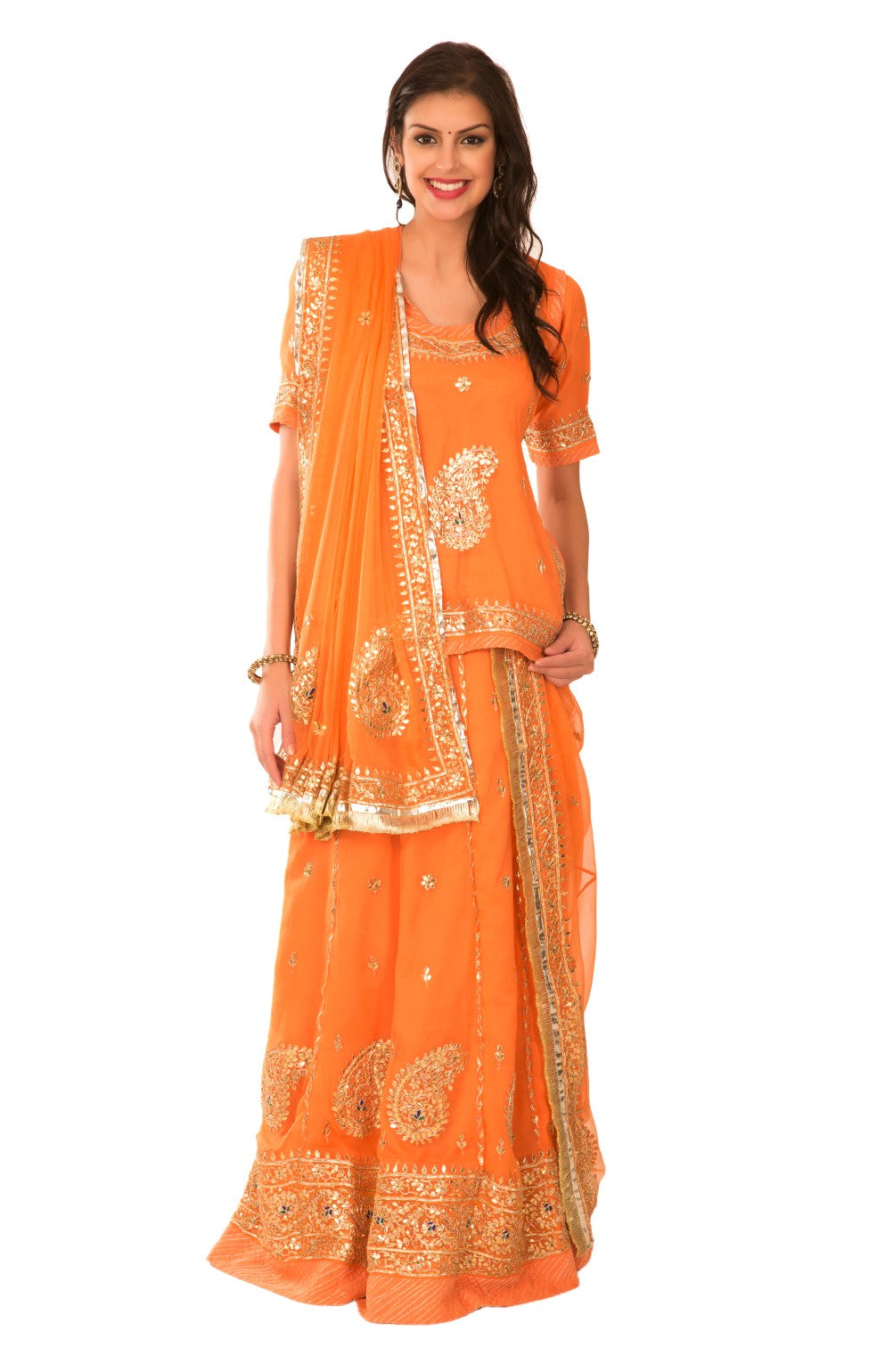 Ranas Orange Georgette Gota Patti Resham Zardosi Charkhi Gota Sequins Work Rajputi Poshak