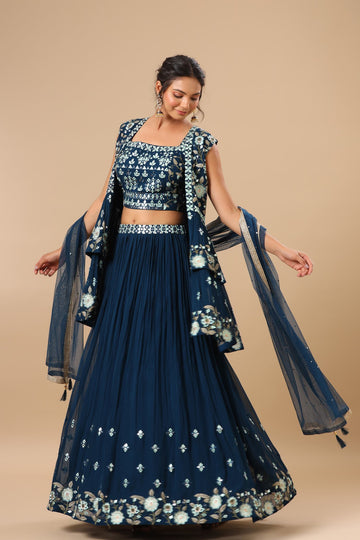 Ranas Blue Color Jacket Lehenga