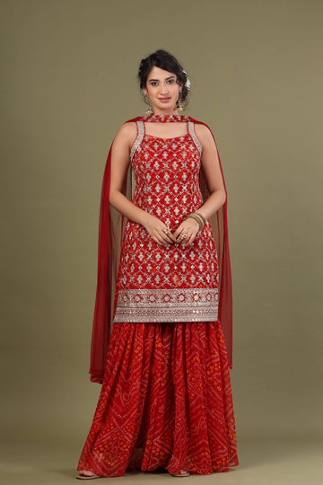 Ranas Red Bhandej Sharara Set