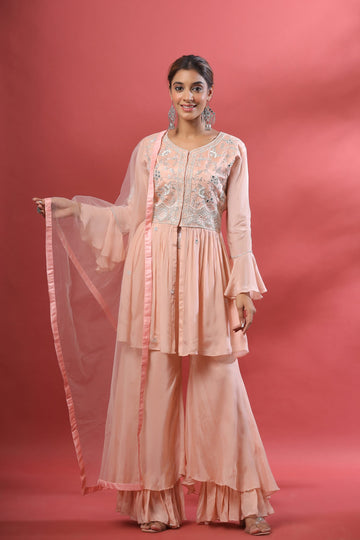 Ranas Peach Color Garara & Peplum Set