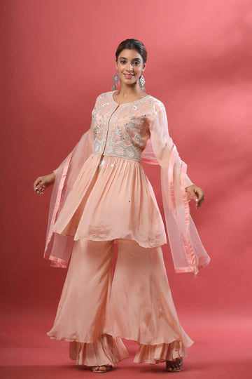 Ranas Peach Color Garara & Peplum Set