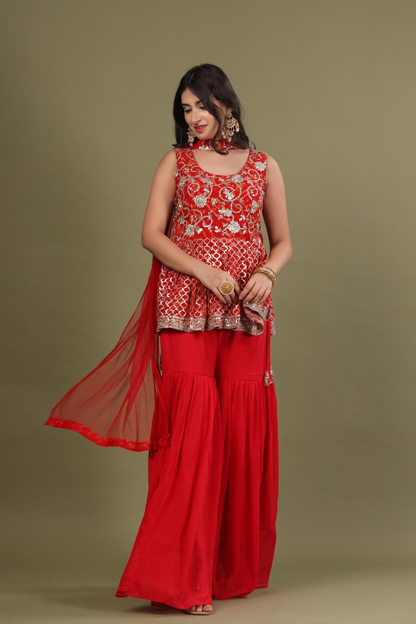 Ranas Red Color Peplum Set