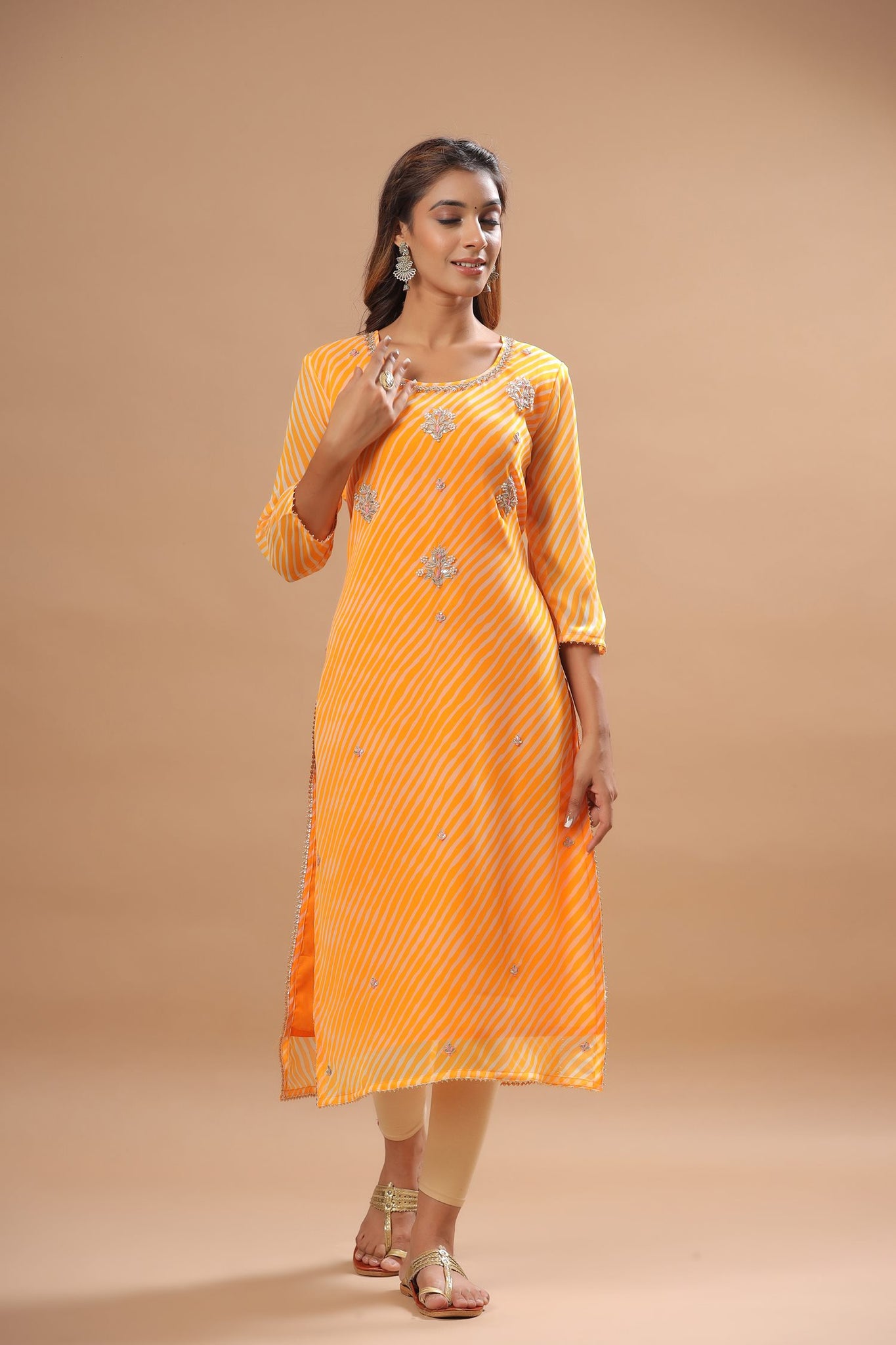 Ranas Yello & White Leheriya Kurti