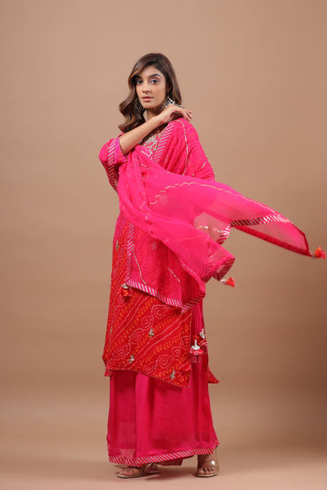 Ranas Red & Rani Bandhej Suit